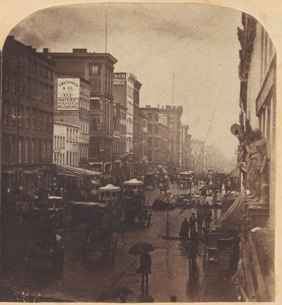 [Broadway in the Rain, likely taken from 308 or 310 Broadway, New York City], Edward Anthony (American, 1818–1888), Albumen silver print