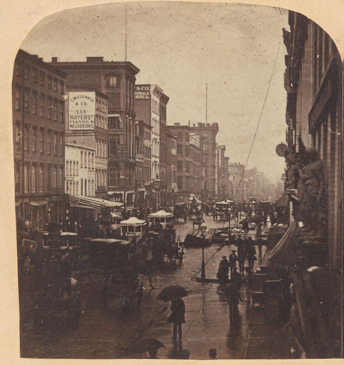 [Broadway in the Rain, likely taken from 308 or 310 Broadway, New York City], Edward Anthony (American, 1818–1888), Albumen silver print