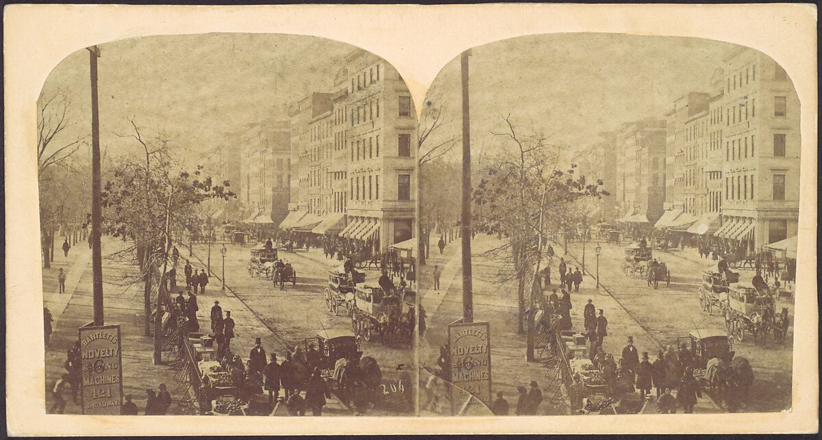 [Broadway with horse-drawn carriages], Edward Anthony (American, 1818–1888), Albumen silver print 