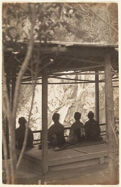 [Four Women Under a Shelter Viewing a Waterfall, Japan], Adolf de Meyer (American (born France), Paris 1868–1946 Los Angeles, California), Gelatin silver print 