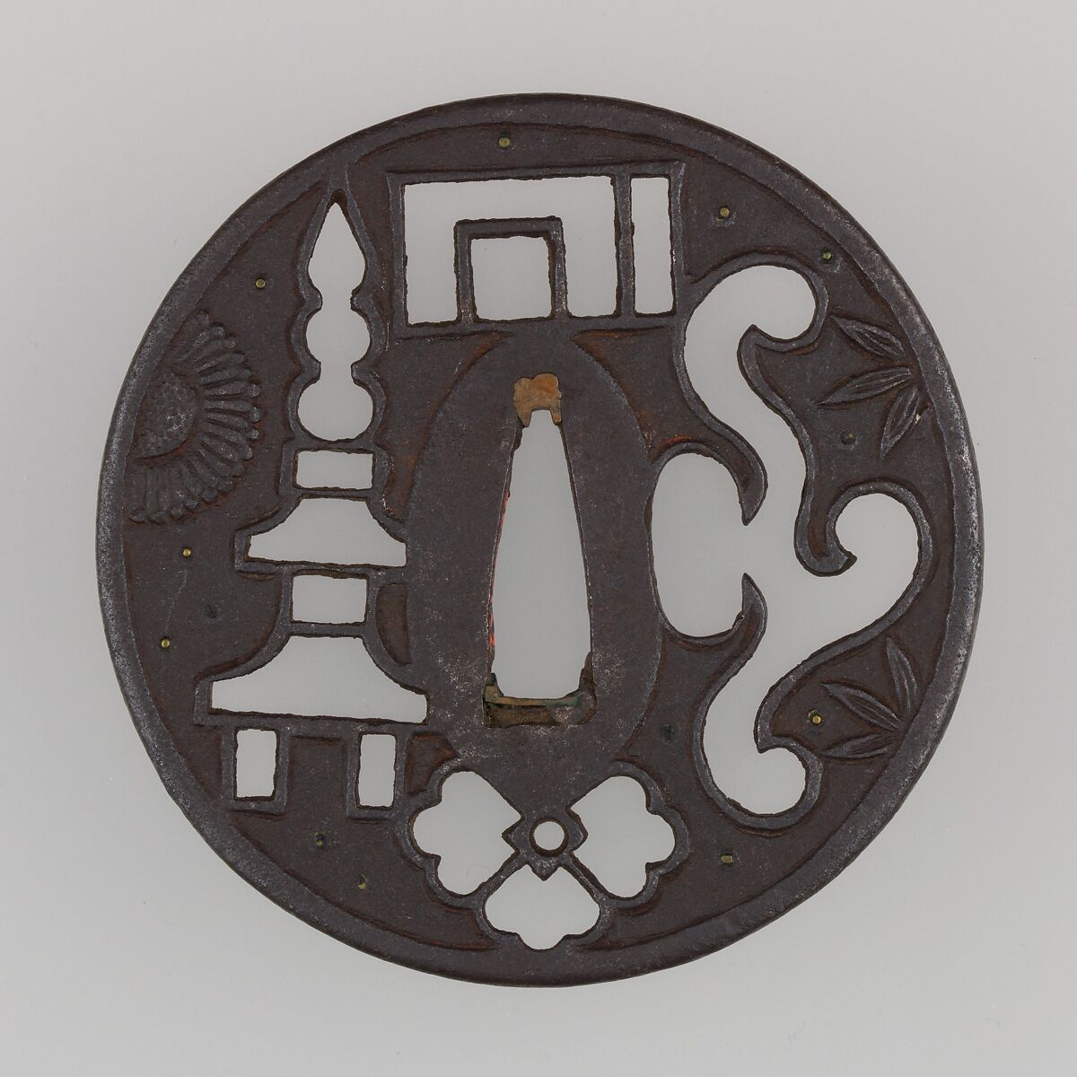 Sword Guard (Tsuba), Iron, brass, copper, Japanese