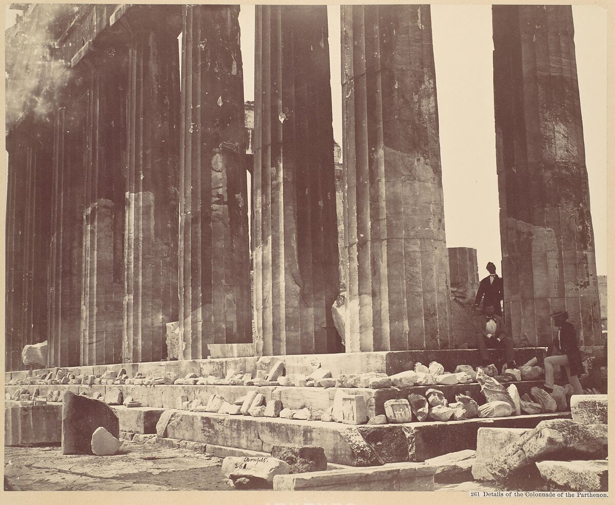[Details of the Colonnade of the Parthenon, Athens], Félix Bonfils (French, 1831–1885), Albumen silver print 
