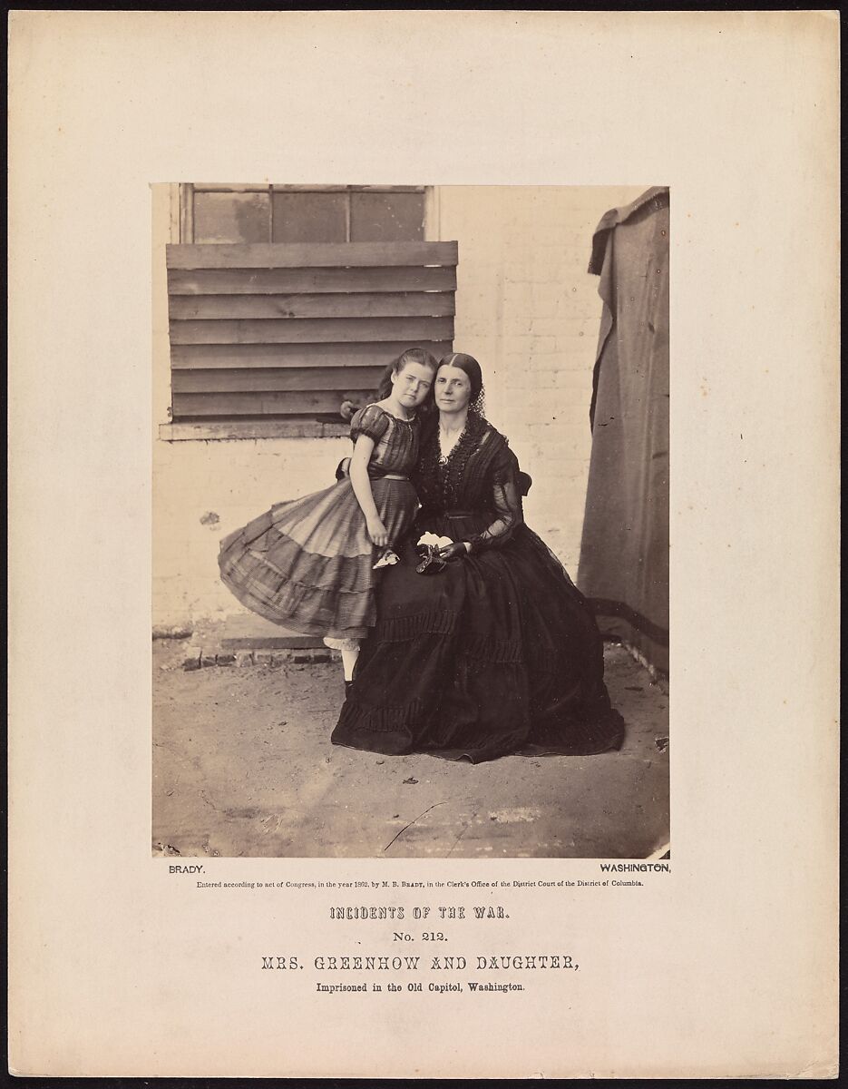 Mrs. Greenhow and Daughter, Imprisoned in the Old Capitol, Washington, Alexander Gardner (American, Glasgow, Scotland 1821–1882 Washington, D.C.), Albumen silver print from glass negative 