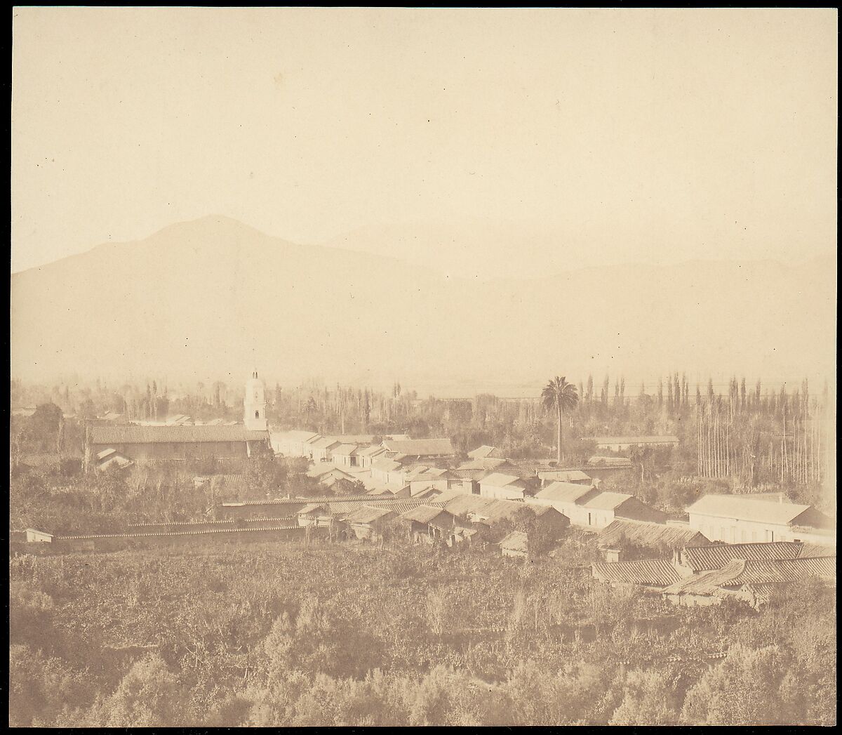 [Town on Plain with Mountain in Background], Unknown, Salted paper print 