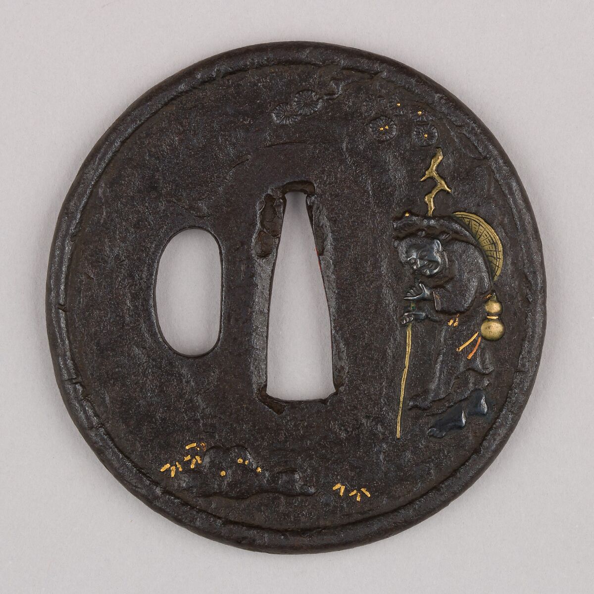 Sword Guard (Tsuba), Iron, gold, copper, brass, Japanese 