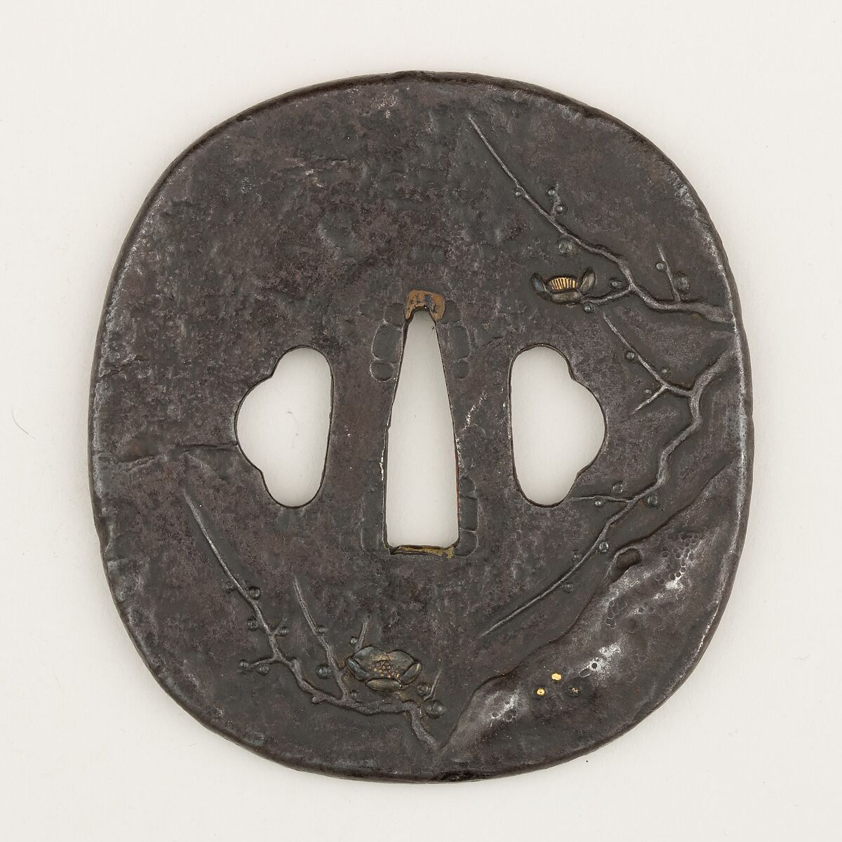 Sword Guard (Tsuba), Iron, gold, and silver, Japanese 