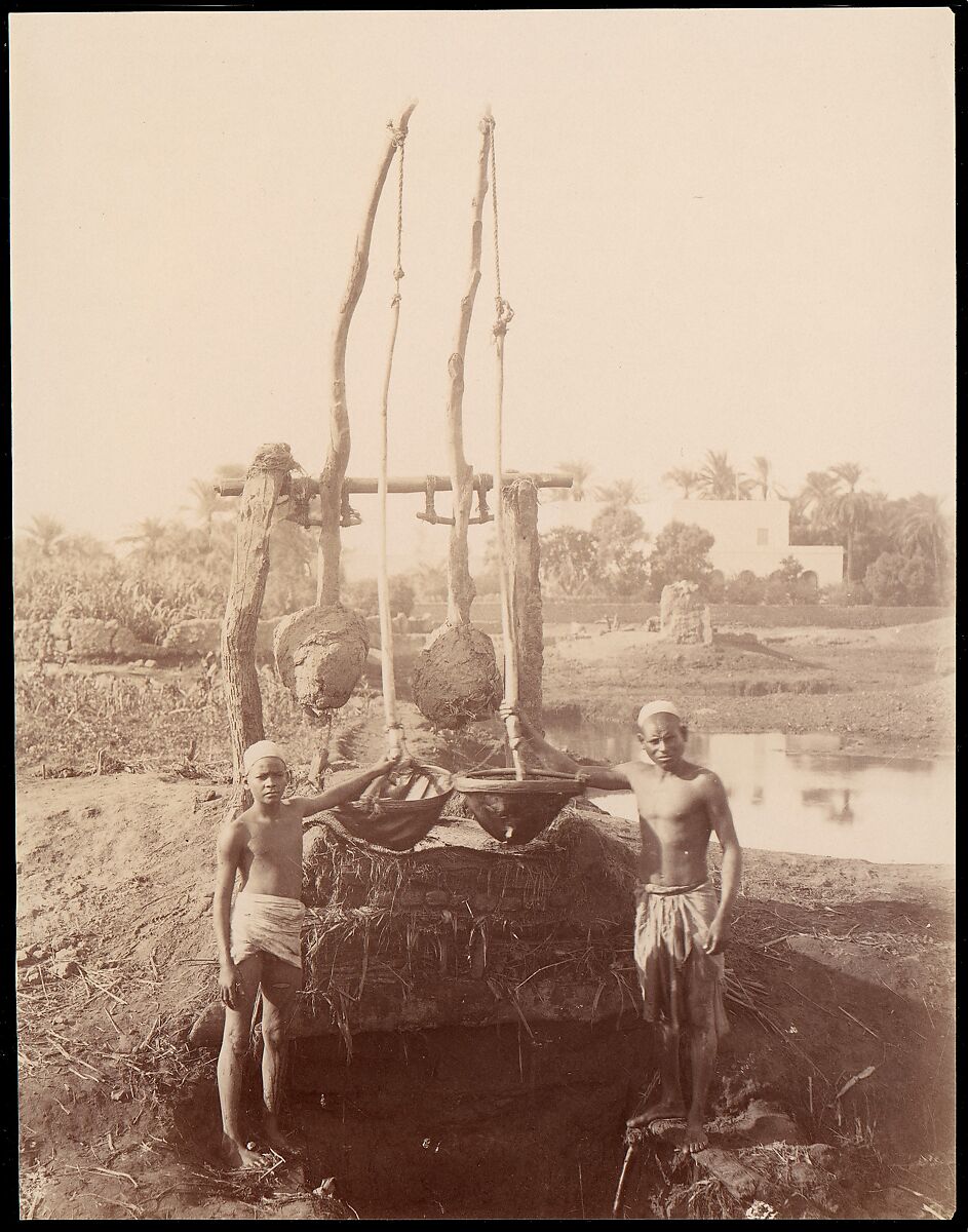 [Two Boys Beside a Well], Unknown, Albumen silver print from glass negative 