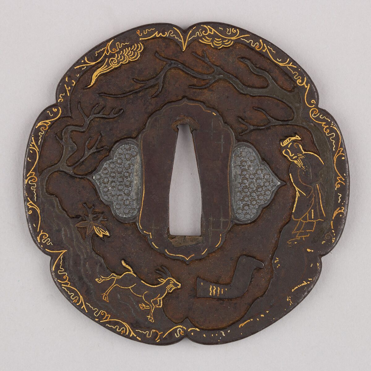 Sword Guard (Tsuba), Iron, gold, silver, copper, Japanese