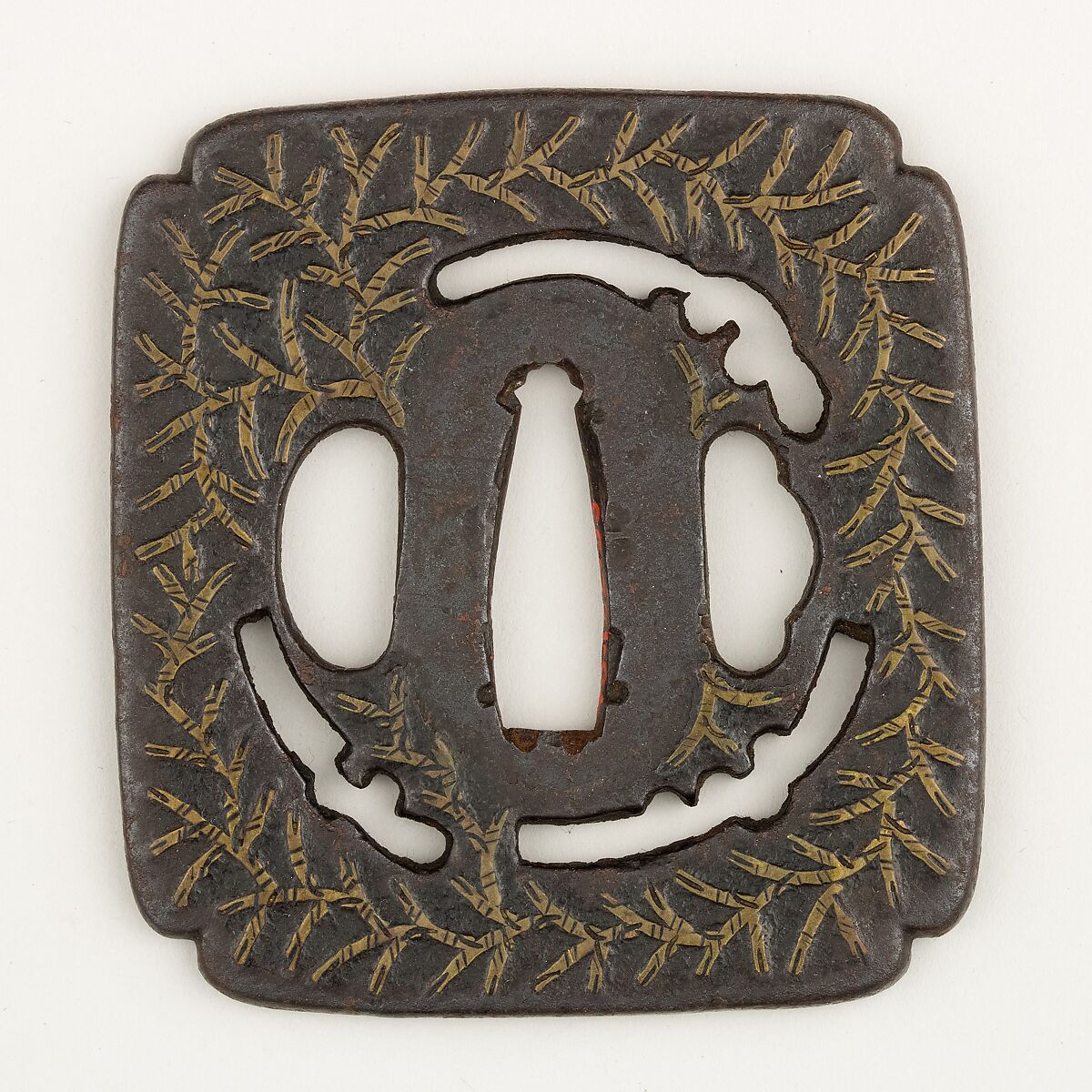 Sword Guard (Tsuba), Iron, brass, Japanese