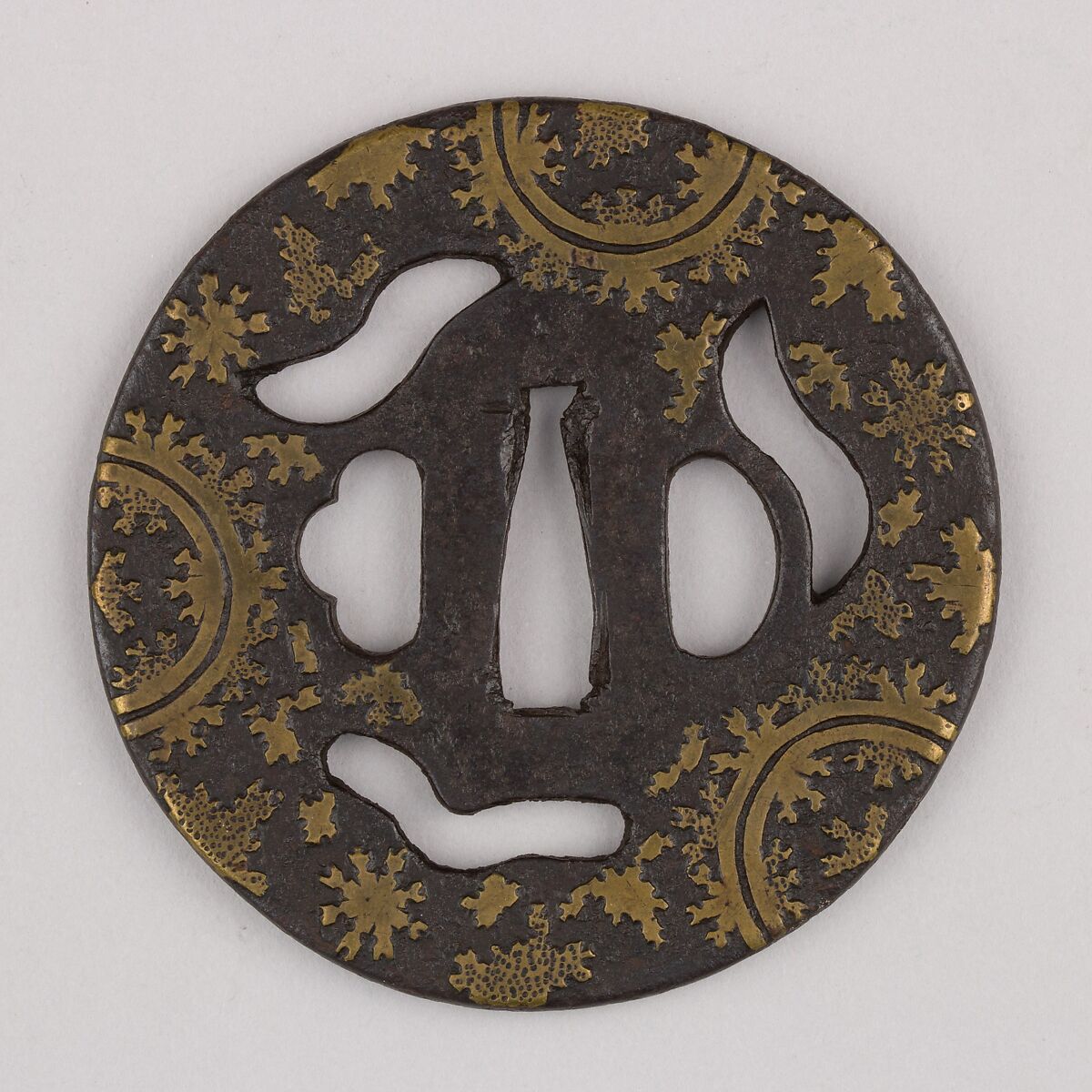 Sword Guard (Tsuba), Iron, brass, copper, Japanese
