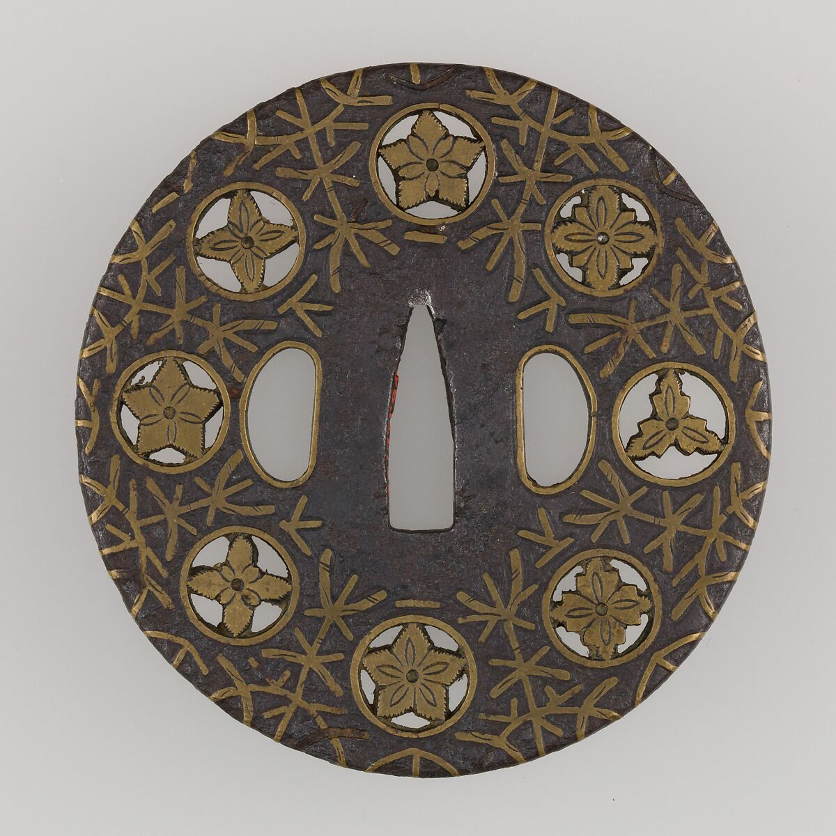 Sword Guard (Tsuba), Iron, brass, copper, Japanese
