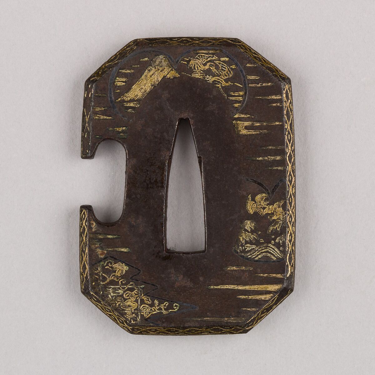 Sword Guard (Tsuba), Iron, gold, silver, copper, Japanese