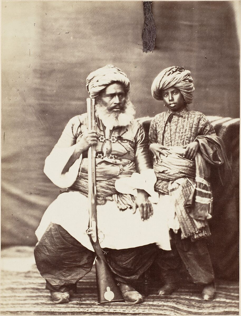 [Turbaned Man Holding Rifle with Boy Alongside], Unknown (British), Albumen silver print from glass negative 
