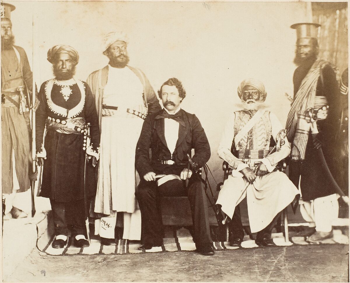 [British Gentleman with Group of Eastern Potentates], Unknown (British), Albumen silver print from glass negative 