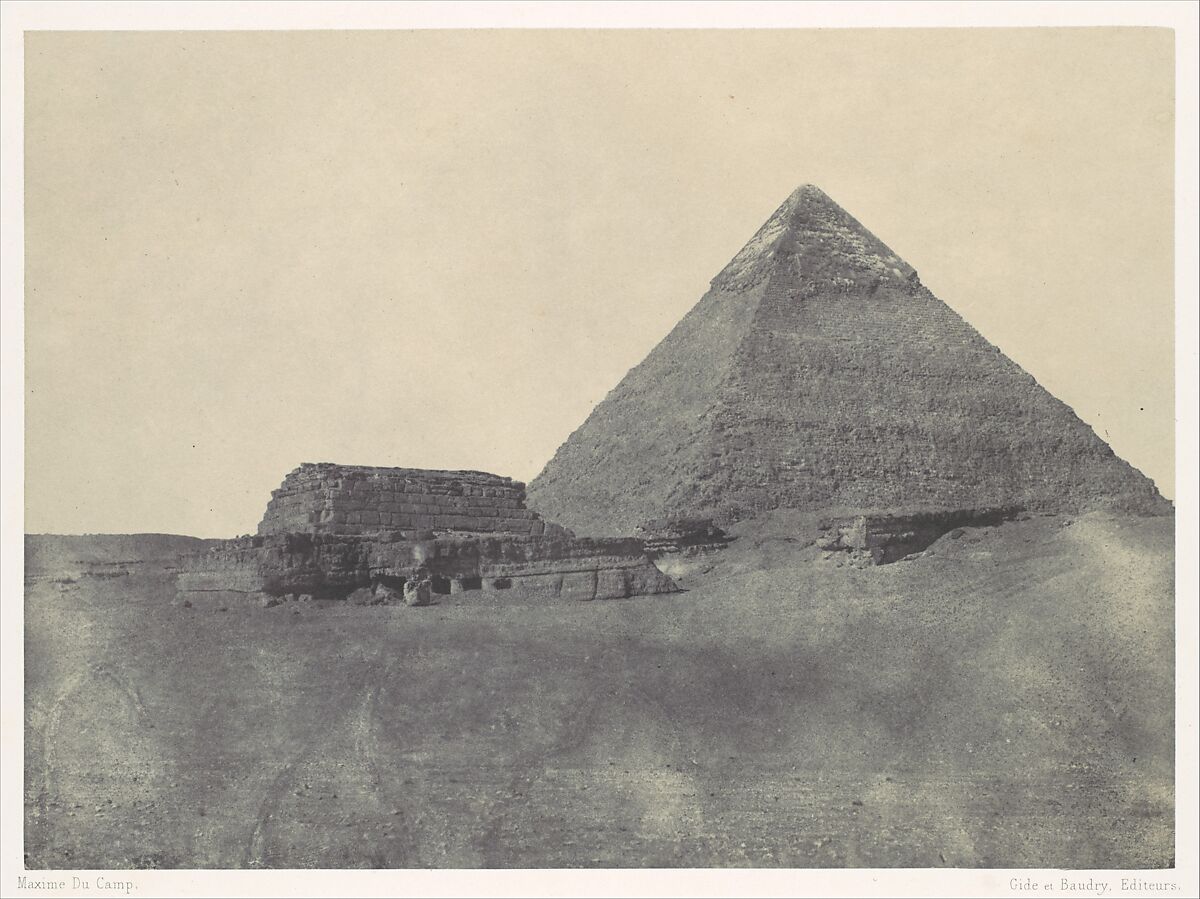 Pyramid of Chephren (Khafre), Middle Egypt, Maxime Du Camp (French, 1822–1894), Salted paper print (Blanquart-Évrard process) from paper negative 