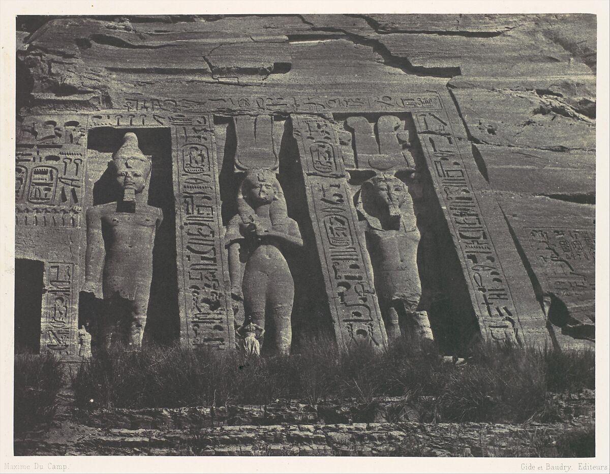 Nubie. Ibsamboul. Partie septentrionale du Spéos d'Hathor, Maxime Du Camp (French, 1822–1894), Salted paper print (Blanquart-Évrard process) from paper negative 