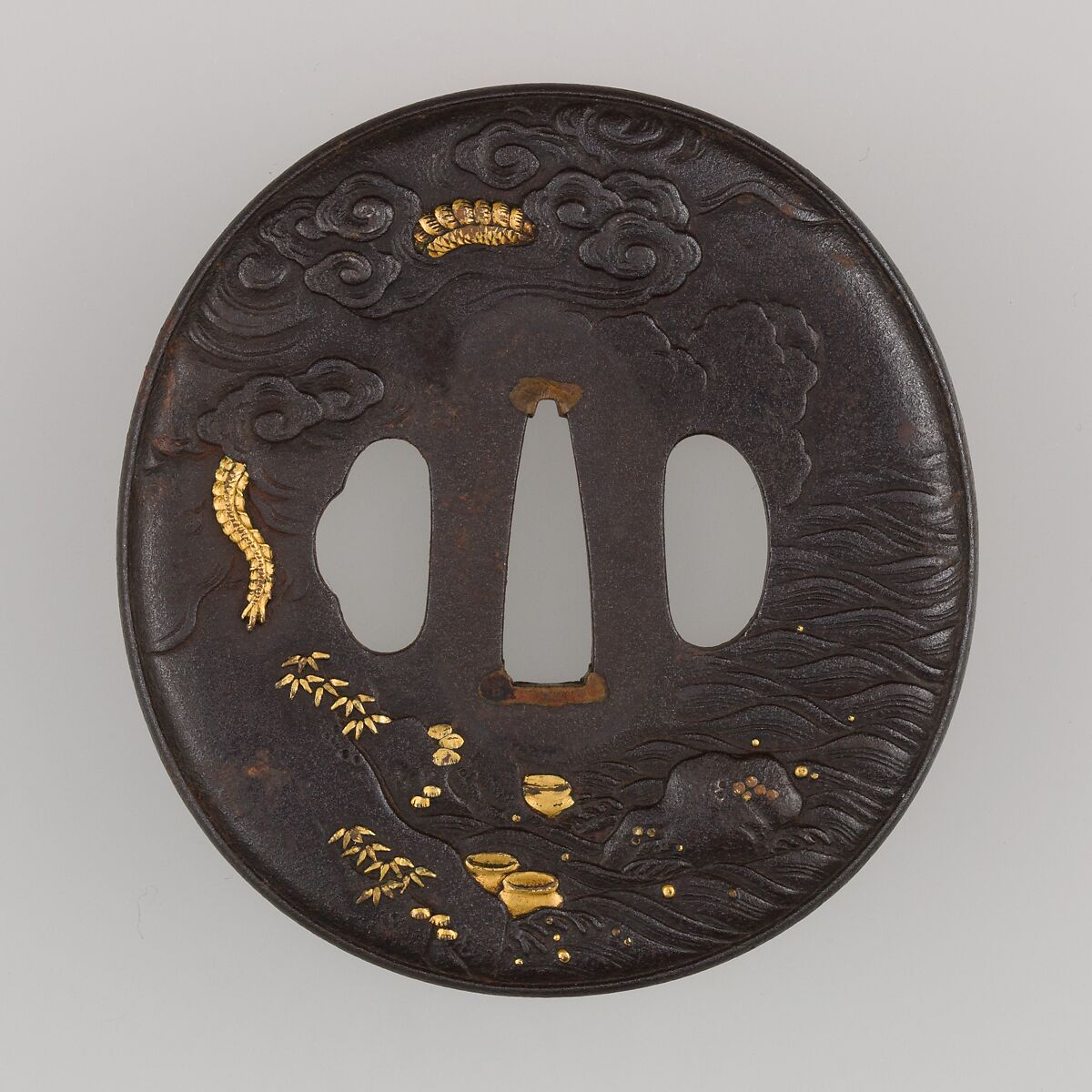 Sword Guard (Tsuba), Iron, gold, silver, copper, Japanese
