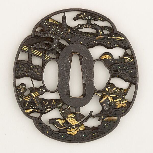 Sword Guard (Tsuba), Iron, gold, silver, copper, Japanese 