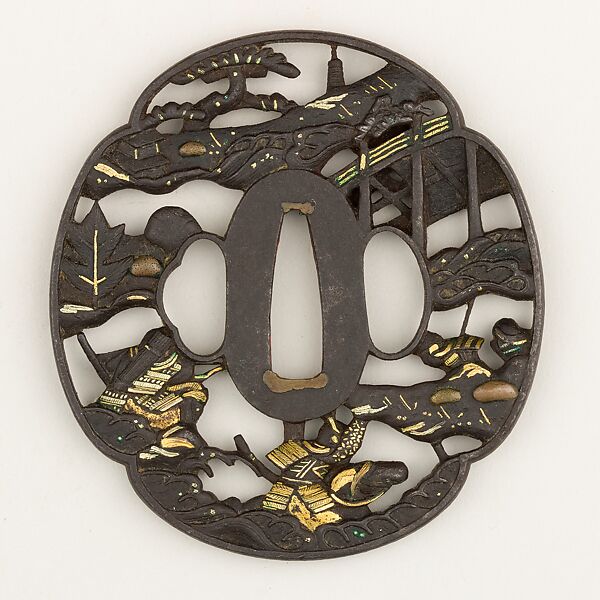 Sword Guard (Tsuba), Iron, gold, silver, copper, Japanese