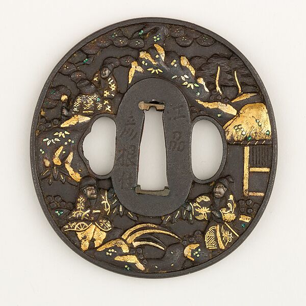 Sword Guard (Tsuba), Iron, gold, silver, copper, Japanese