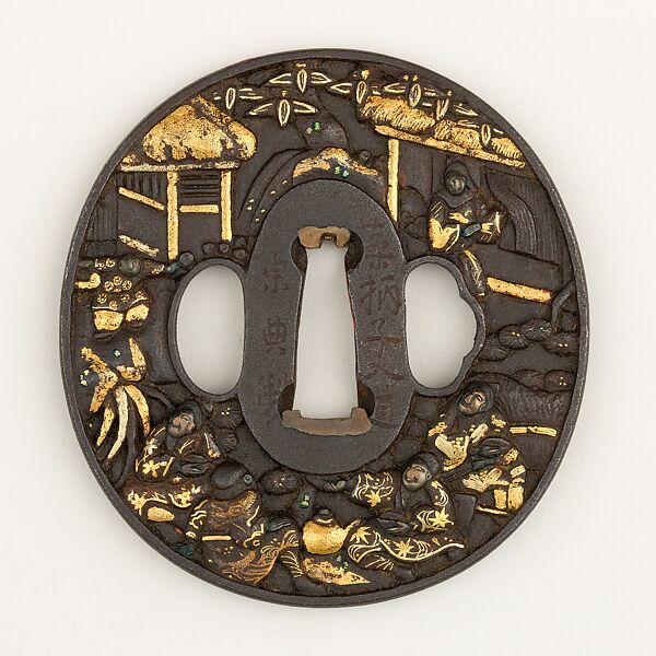 Sword Guard (Tsuba), Iron, gold, silver, copper, Japanese 