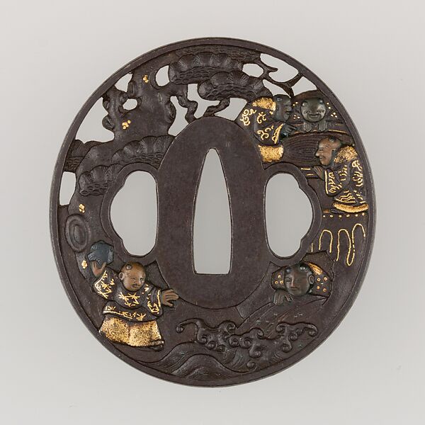 Sword Guard (Tsuba), Iron, gold, silver, copper, Japanese 