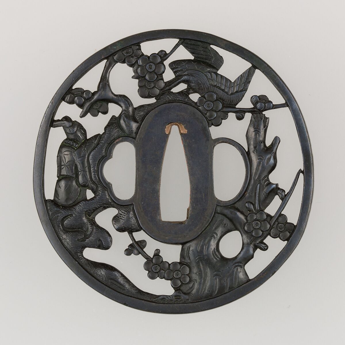 Sword Guard (Tsuba), Copper-gold alloy (shakudō), copper, Japanese