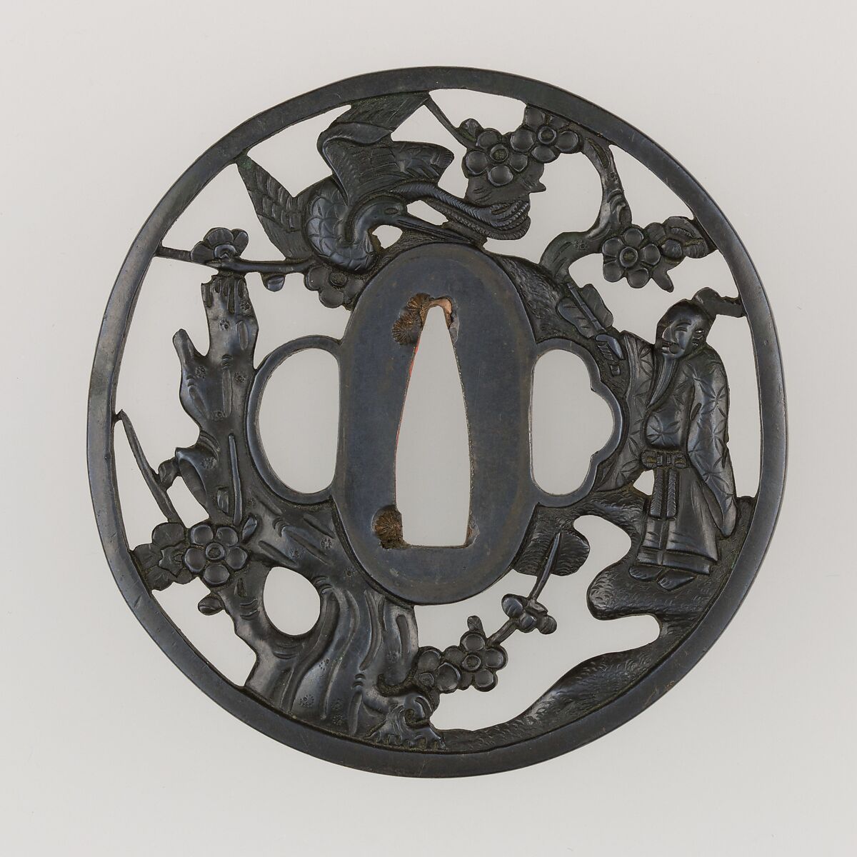 Sword Guard (Tsuba), Copper-gold alloy (shakudō), copper, Japanese 