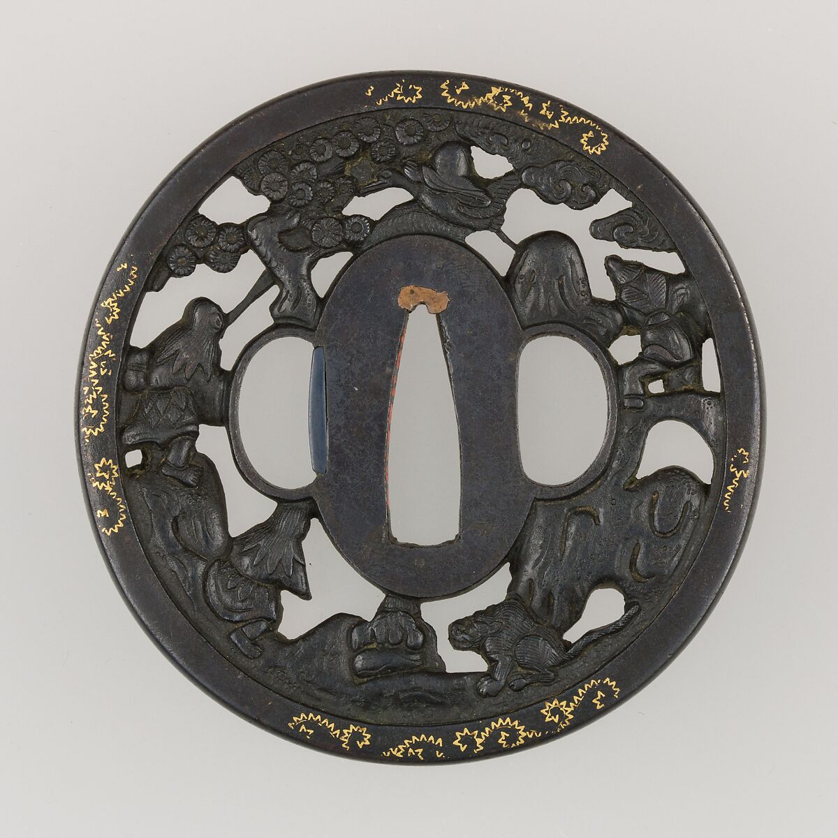 Sword Guard (Tsuba), Brass, gold, copper, Japanese