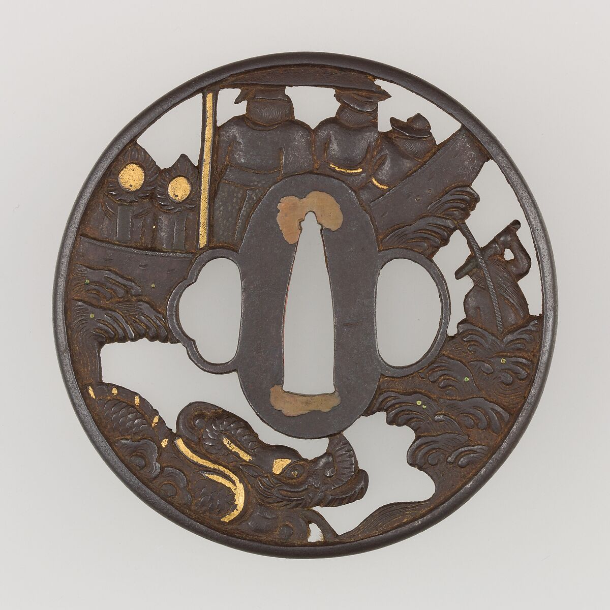 Sword Guard (Tsuba), Iron, gold, silver, copper, Japanese