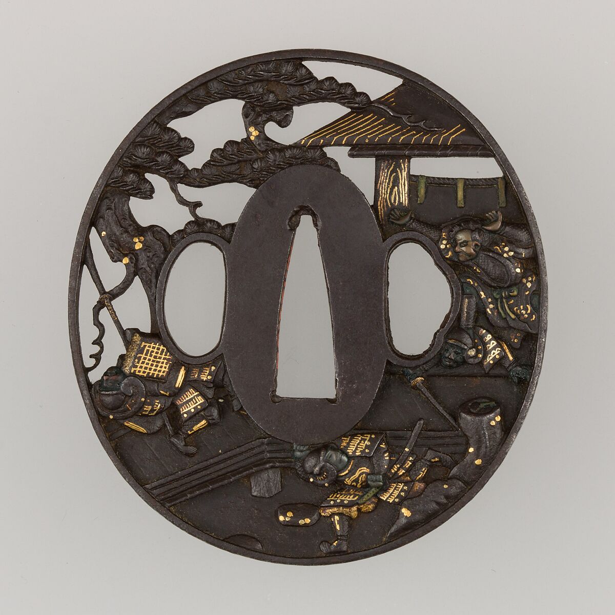 Sword Guard (Tsuba), Iron, gold, silver, copper, Japanese 