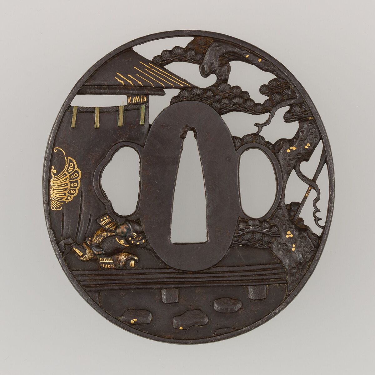 Sword Guard (Tsuba), Iron, gold, silver, copper, Japanese