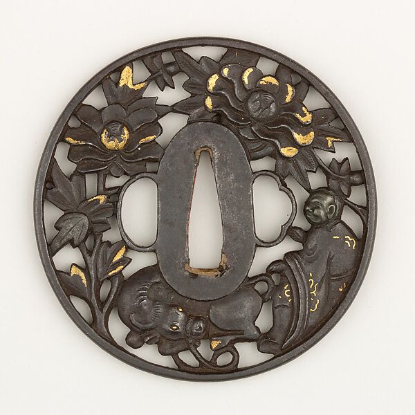 Sword Guard (Tsuba), Iron, gold, silver, copper, Japanese 