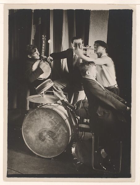 [Bauhaus Band: Xanti Schawinsky on Trumpet with Three Musicians on Piano, Banjo and Drums], T. Lux Feininger (American (born Germany), Berlin 1910–2011 Cambridge, Massachusetts), Gelatin silver print 