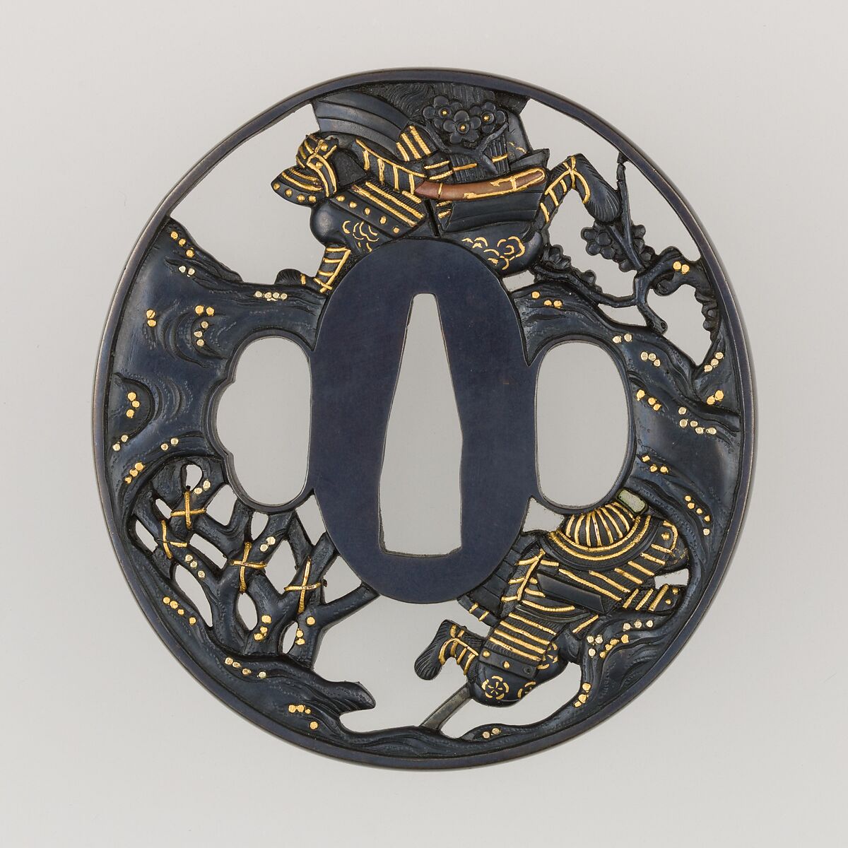 Sword Guard (Tsuba), Brass, gold, copper, Japanese
