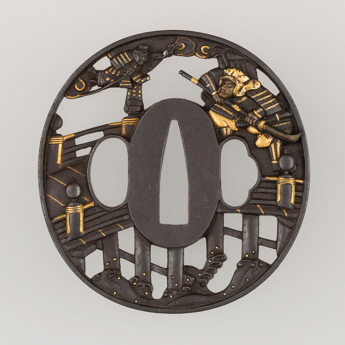 Sword Guard (Tsuba), Iron, gold, silver, copper, Japanese 