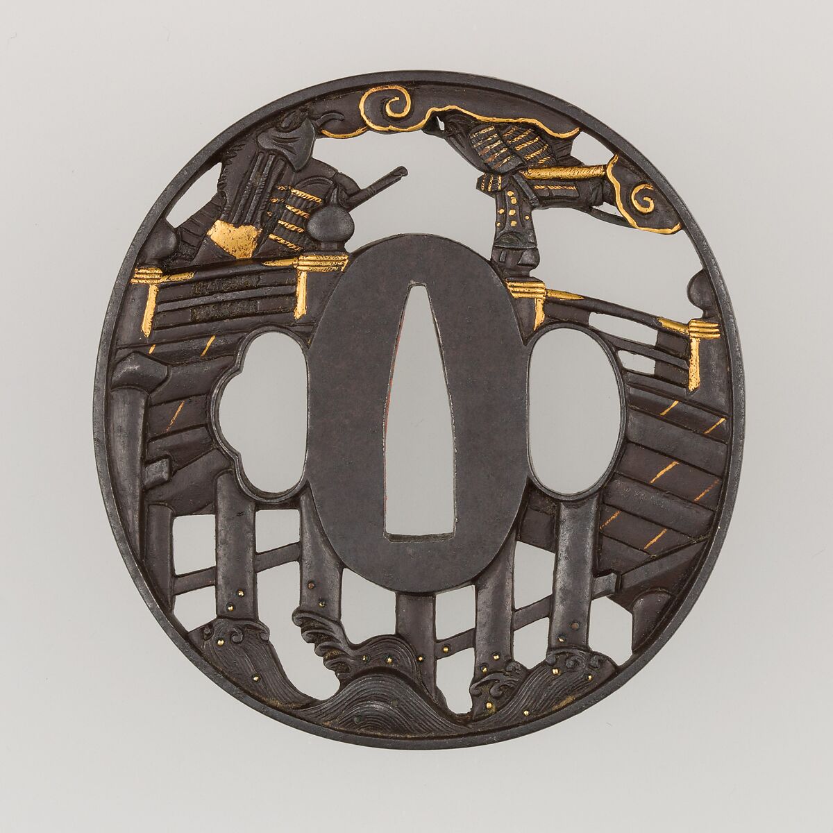 Sword Guard (Tsuba), Iron, gold, silver, copper, Japanese