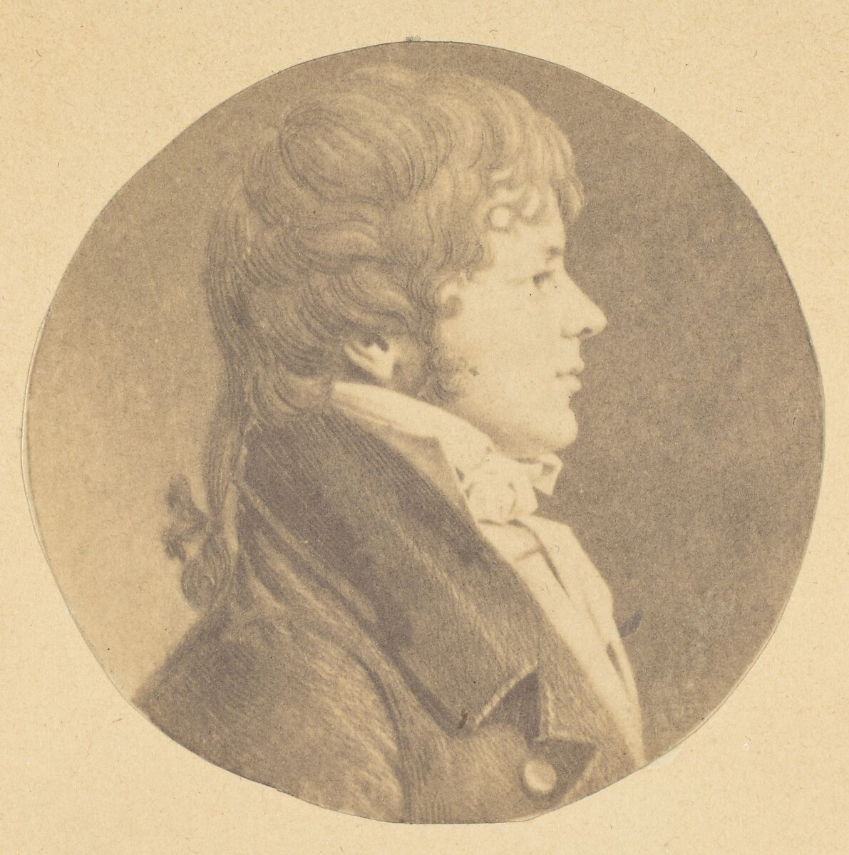 [Mezzotint portrait of a Young Man in Profile, from The St. Memin Collection of Portraits], Jeremiah Gurney (American, 1812–1895 Coxsackie, New York), Salted paper print 