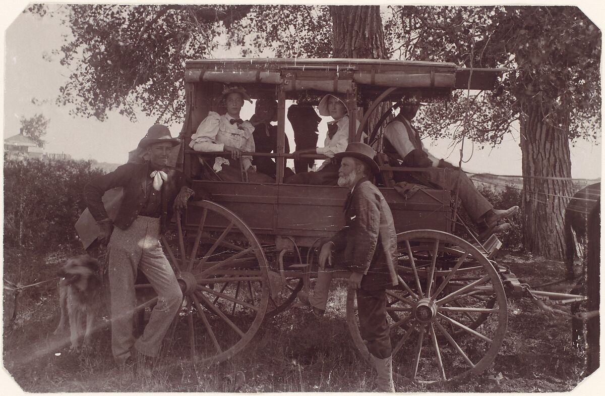 [Group with Horse-Drawn Carriage], Christian Barthelmess (American, 1854–1906), Albumen silver print from glass negative 