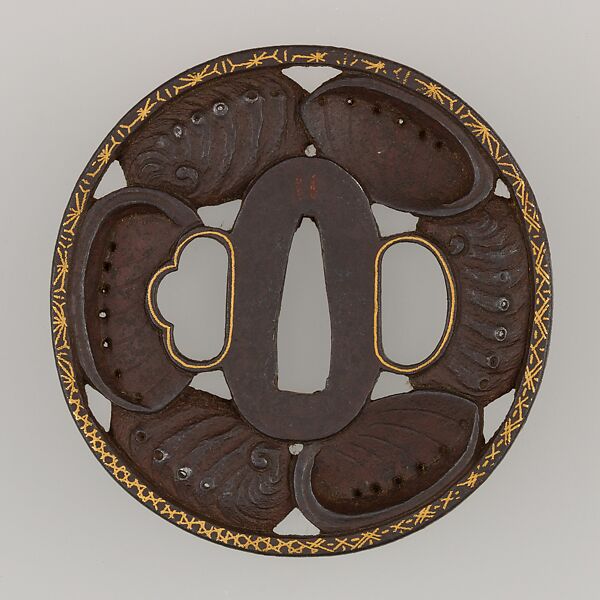 Sword Guard (Tsuba), Iron, gold, copper, Japanese 