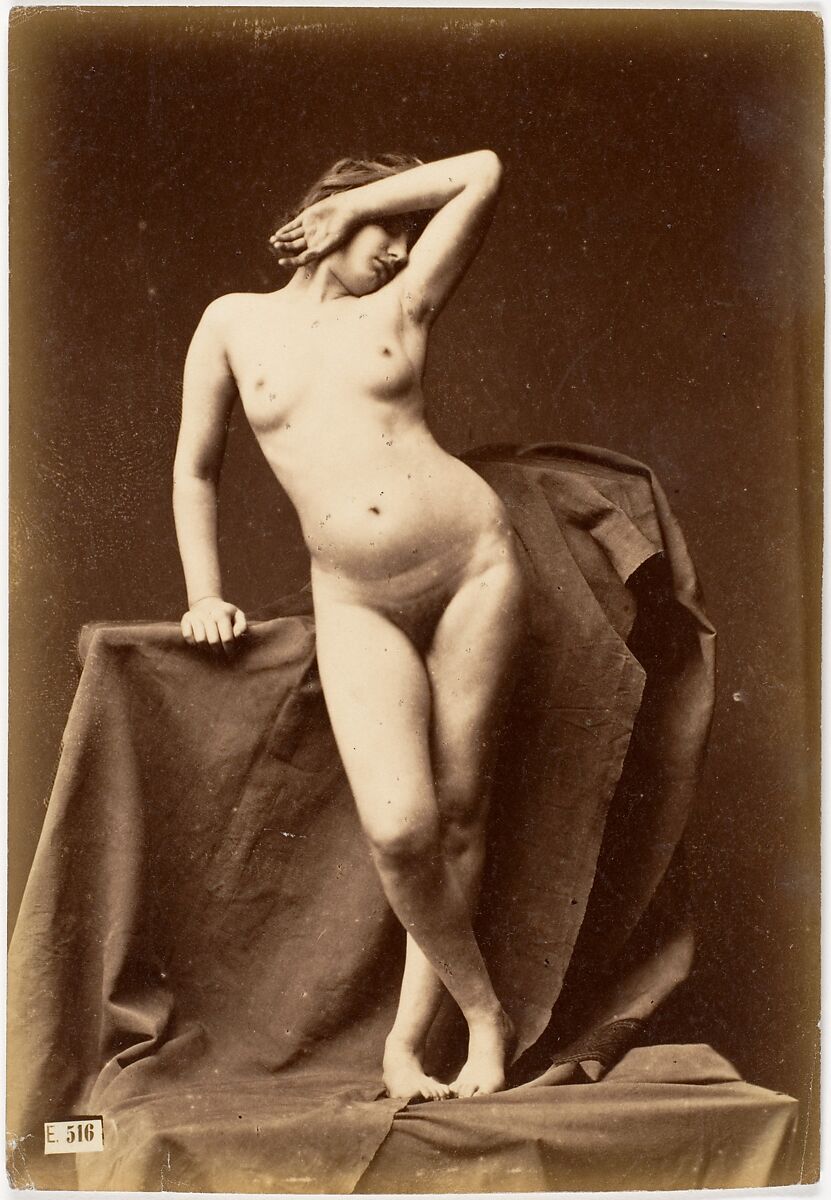 [Young Woman, Nude, From the Front with Hand Over Face], Unknown (French), Albumen silver print from glass negative 