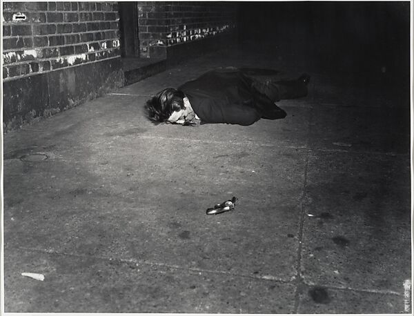 Corpse with Revolver, Weegee (American (born Austria-Hungary), Złoczów (Zolochiv, Ukraine) 1899–1968 New York), Gelatin silver print 