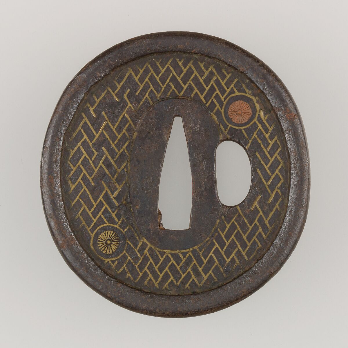 Sword Guard (Tsuba), Iron, brass, copper, Japanese