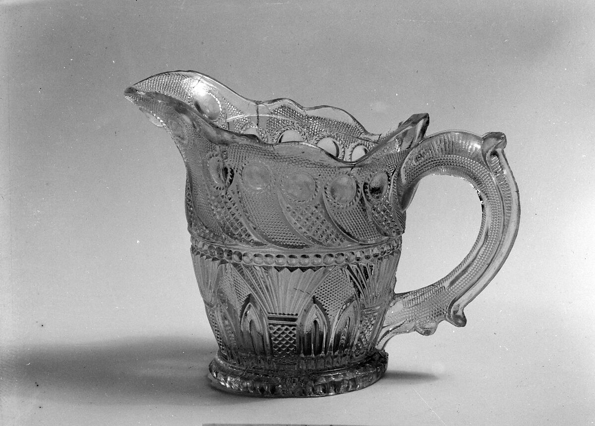 Creamer, Lacy pressed glass, American 