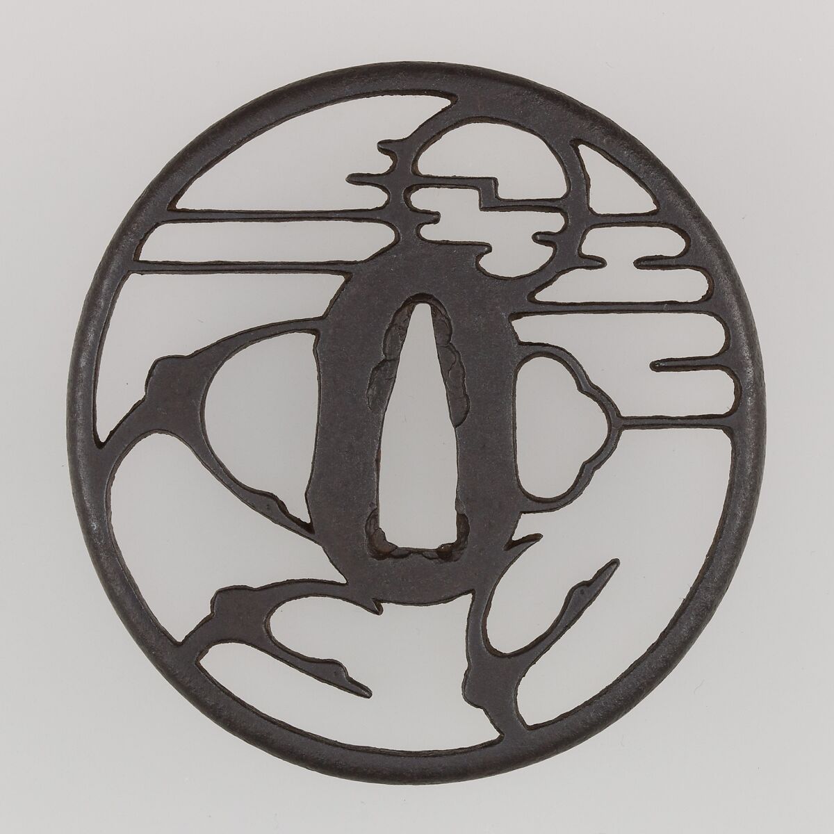 Sword Guard (Tsuba), Iron, gold, silver, copper, copper-gold alloy (shakudō), Japanese