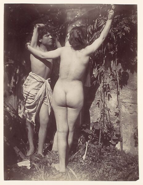 [Nude Study: Woman from Behind, Young Man, Sicily, Italy], Wilhelm von Gloeden (Italian (born Germany), 1886–1931), Albumen silver print from glass negative 