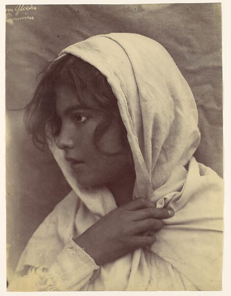 [Young Girl [?] with Cloak of Cloth Over Head, Sicily, Italy], Wilhelm von Gloeden (Italian (born Germany), 1886–1931), Albumen silver print from glass negative 