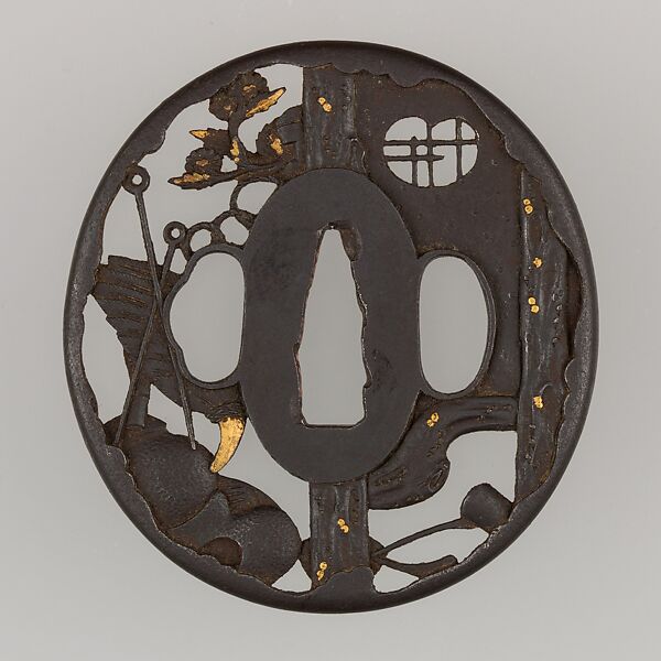 Sword Guard (Tsuba), Iron, gold, copper, Japanese