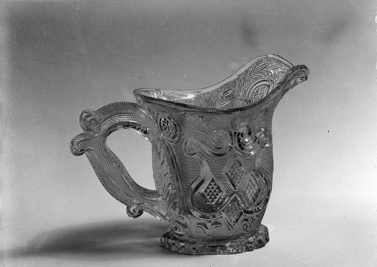 Creamer, Lacy pressed glass, American 