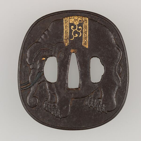 Sword Guard (Tsuba), Iron, gold, copper, Japanese 